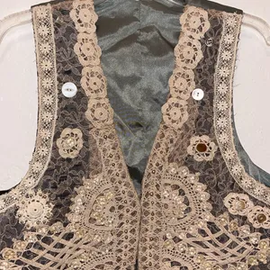 Vintage Silk Vest Lace Embellished Beads Sequin Floral Boho thumbnail 6