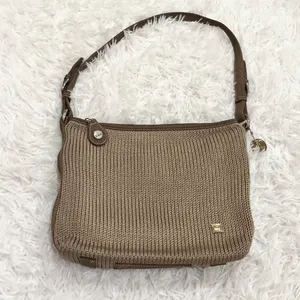 The Sak Woven Crochet Hobo Bag Tan Beige Plaid Lining thumbnail 1