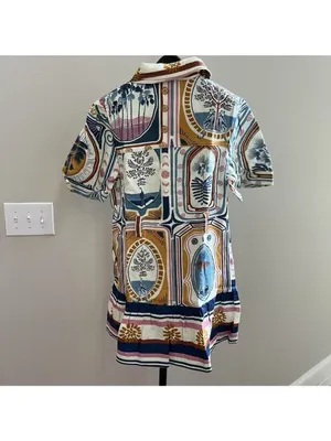NWOT Farm Rio Linen Cerrado Stamps Short Sleeve Mini Dress Size XL Pocket thumbnail 11