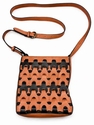 Universal Threads Tan & Black Woven Crossbody Bag | Like New | Adjustable Strap thumbnail 1