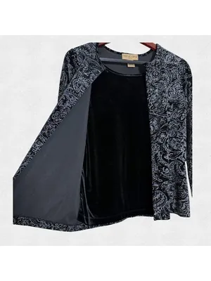 Notations Vintage Black Velvet Glitter Paisley Long Sleeve Top Petite Medium Whimsigoth thumbnail 3