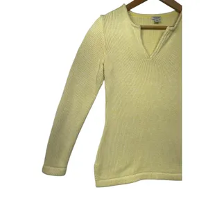 L L Bean‎ Light Yellow V Neck 100% Cotton Knit Sweater Long Sleeve Casual XS thumbnail 3