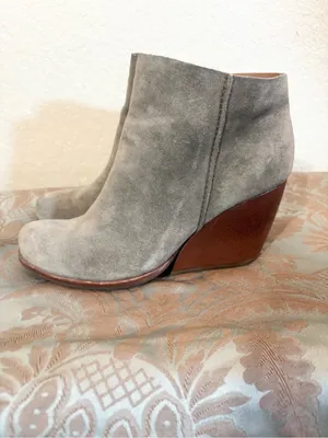 Kork Ease Natalya Gray Distressed Nubuck Leather Stacked Wedge Bootie Heel Sz 8 thumbnail 6