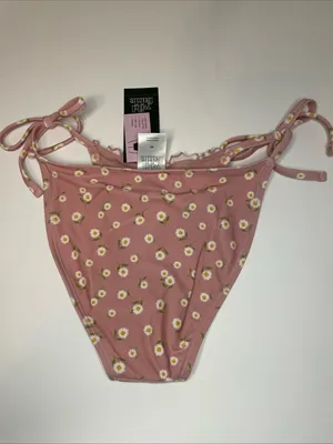 Wild Fable Pink Daisy Side Tie High Leg Low Rise Cheeky Bikini Bottom XS 0-2 New thumbnail 8