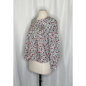 NWT!! J. CREW Shirred Popover Top Blouse Rosewood Floral‎ Preppy Buttons X-Small thumbnail 6