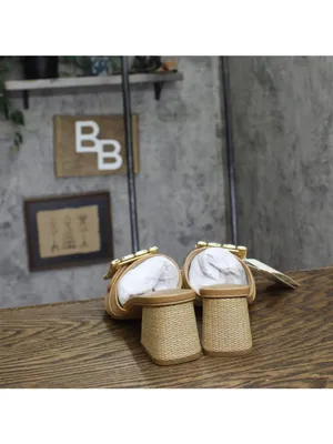 NWT A New Day Kathleen Raffia Buckle Block Heels 92611276 Beige Brown 6.5M thumbnail 8