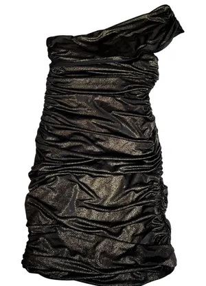 Fredericks of Hollywood Womens Small Black Gold One Shoulder Ruched Mini Dress thumbnail 1