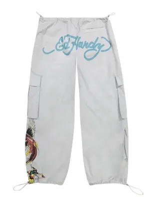 NWT Ed Hardy Drawstring Cargo Pants Grey Low Rise Butterflies Phoenix Graphic M thumbnail 5