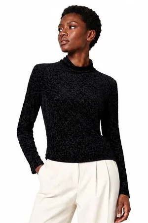 Vtg Frazier Lawrence Mock Neck‎ Top Burnout Velvet Black Gothic Women Size M thumbnail 1