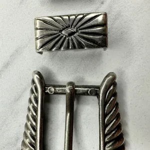 Western Style Silver Tone Belt Buckle Keeper Tip Set ✨ thumbnail 3