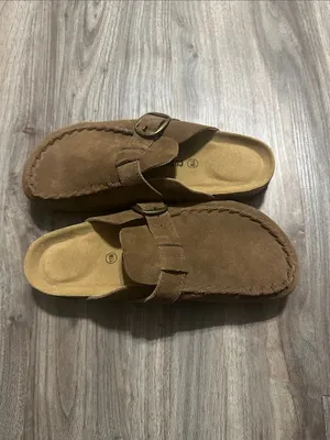 Cushionare Women’s Suede Buckle Mules in Brown thumbnail 11