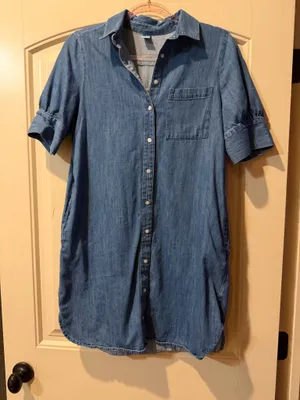 Old Navy Denim Chambray Button Front Shirt Dress Size Small thumbnail 2