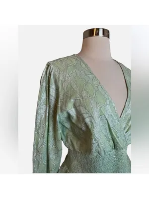 $118 Roller Rabbit Top Mint Green Metallic Jacquard V Neck Long Sleeve S thumbnail 6