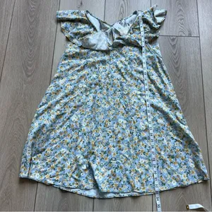 Hem & Thread NWT Peony Floral Ruffle Mini Dress Blue and Yellow Linen Size Small thumbnail 16
