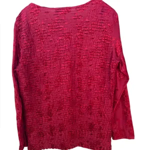 Rafael Textured Crinkle Velvet Floral Top XL Deep Red‎ Long Sleeve Blouse thumbnail 2