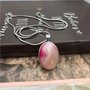 Pink Banded Agate Statement Necklace 20” Romantic Boho Gemstone thumbnail 4