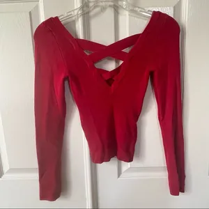 Free people red fitted cross cross back sweater thumbnail 4