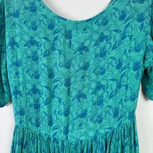 Vintage Done Down Under Aqua Teal Floral Button Front Tie Back Midi Dress Size S thumbnail 3