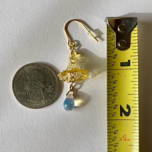 Handmade quality Czech glass beads & German acrylic flower beads cute fairy cottage style dangle earrings💐🩵 thumbnail 7