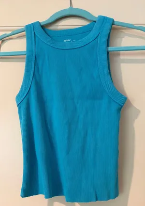 Aerie Teal Blue Cropped Ribbed Tank Top Size S thumbnail 1