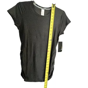 New Balance Isaac Mizrahi Live Shirt Women's Medium Black Striped Tee Activewear thumbnail 5