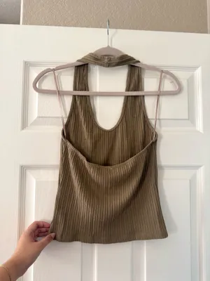 BNWT Zara Olive Green Brown Button Rib Halter Top  thumbnail 9