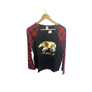 Soloyee Mama Bear Black Red Buffalo Plaid Pajama Set M Stretch‎ Long Sleeve thumbnail 2
