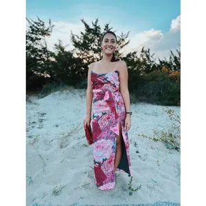 HUTCH Purple Pink Floral Drape Front Strapless Julietta Maxi Gown size 4 thumbnail 4