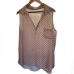 PLEIONE Peach and Navy Print Sleeveless High-Low Blouse - Size XL thumbnail 2