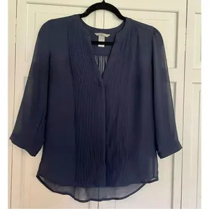 H&M navy pleat front blouse thumbnail 2