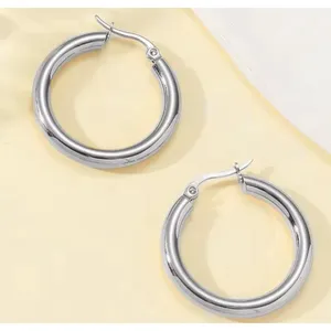 Large Tubular 18k White Gold Filled Hoop Earrings,‎ 30mm thumbnail 6