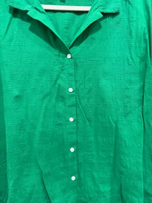 Lucky Brand Green Button Front Blouse Lightweight Textured cotton Top Size thumbnail 3