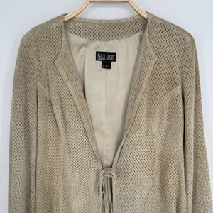 Vintage Belle Sport Pig Suede‎ Leather Jacket Large Tan Perforated Boho Layering thumbnail 3
