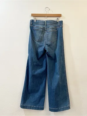 SPANX Seamed Front Wide Leg Denim Jeans Size Medium Vintage‎ Indigo thumbnail 5