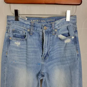 American Eagle Blue Distressed Mom Jean Ripped Knee Fashion thumbnail 3
