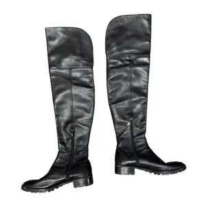 Stuart Weitzman Leather Over the Knee OTK Round Toe Flat Boots Black 7 thumbnail 2