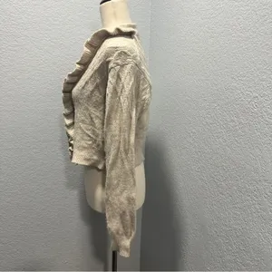 Industry L Cream Ruffle Cardigan Feminine Office Chic Quiet Luxury Sweater thumbnail 4