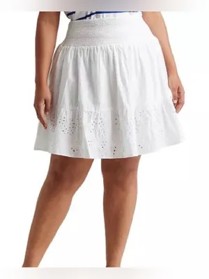 Lauren Ralph Lauren White Eyelet Cotton Broadcloth Skirt Size Medium NWT thumbnail 1