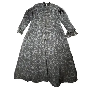 Custom Black Jacquard Long Coat Womens Medium Goth Wool Maxi Overcoat Witchy VTG thumbnail 12