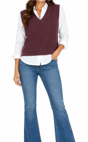 Theory Sweater Vest Womens Size S Plum Cable Knit Pullover Heavy Cotton V-Neck thumbnail 1