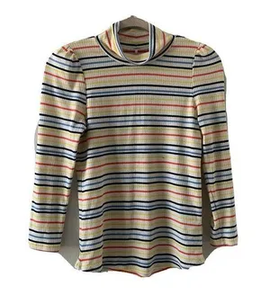 Free People Womens Size Small Multicolor Stripe Ribbed Mock Neck L/S Top Blouse thumbnail 1
