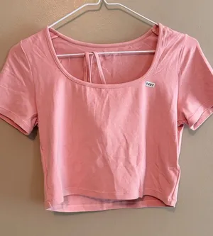 Halara Pink Crop Top With Back Tie Detail - Size M thumbnail 1