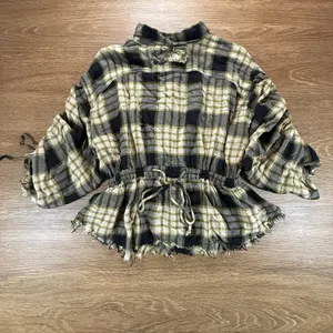 Free People We The Free Plaid Peplum Top Womens S Boho Crop Ruched Festival Fall thumbnail 11