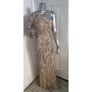 MAC DUGGAL 4982 EMBELLISHED ONE SLEEVE W/ SEQUIN BELT ROSE GOLD GOWN sz 8 thumbnail 15