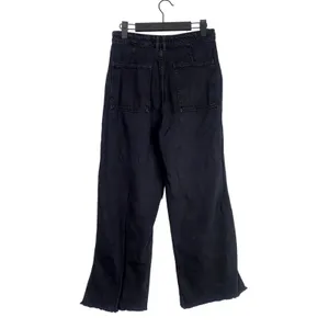 Zara Relaxed Fit Utility Style Wide Leg High Rise Raw Hem Jeans Pockets M Black thumbnail 3