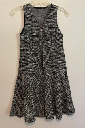 Potter's Pot Small Sleeveless Zipper Front Black White Tweed Knit Dress Workwear thumbnail 1