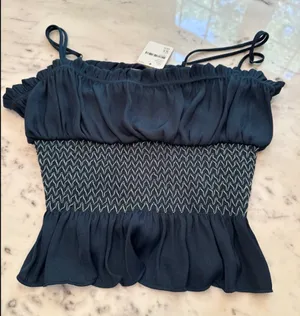 NWT‎ Free people green smocked crop top size XS thumbnail 1