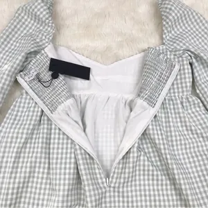 GIANNI BINI Green Gingham Mini‎ Peasant Dress Long Sleeves Low Cut Size 8 New thumbnail 11