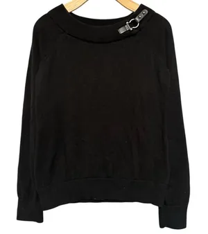 Lauren Ralph Lauren Women’s Size M Black Boatneck Silver Horse Bit Sweater thumbnail 1