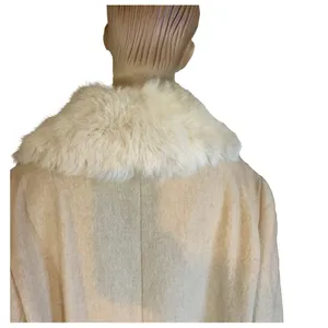 Vintage 1980'S Prime Source Ny Beige & Cream Wool & Rabbit Fur Collar Coat (L) thumbnail 7